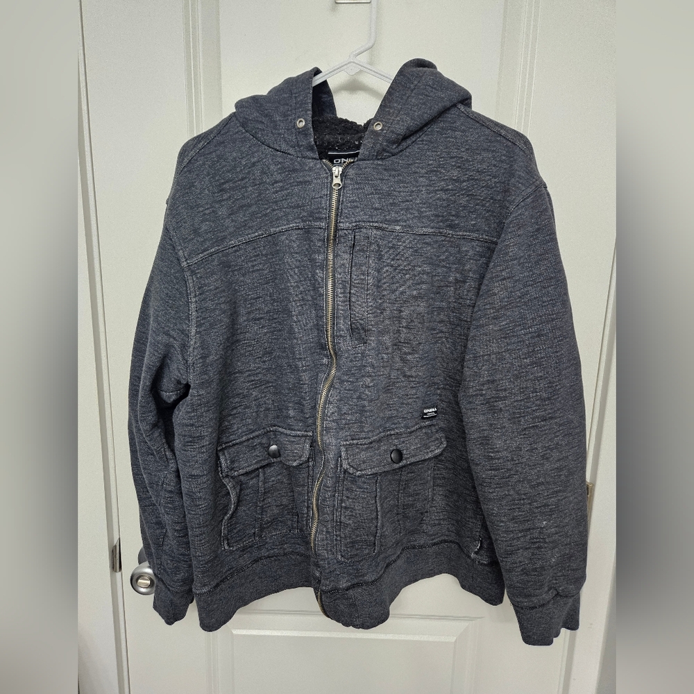 O'NEILL Timber Sherpa Lined hoodie Sweatshirt Jacket Men XL Grey Pockets Y2K